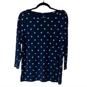 Talbots Bateaux Navy Blue and White Polka Dot 3/4 Sleeve Tee - Anchor Buttons